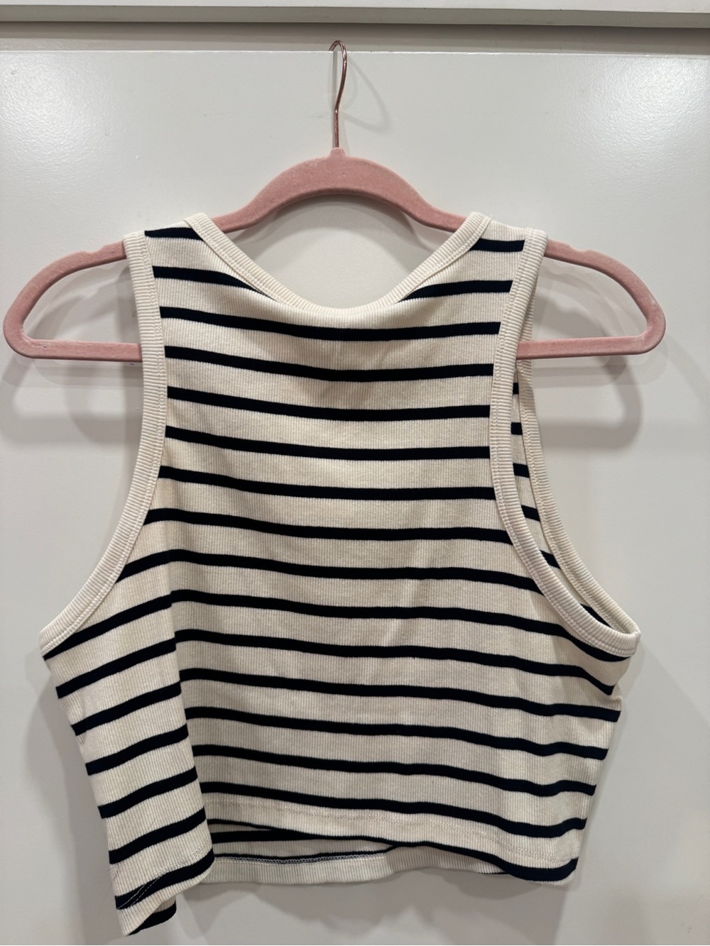 H&M Black and Cream Striped Sleeveless Crop Tank